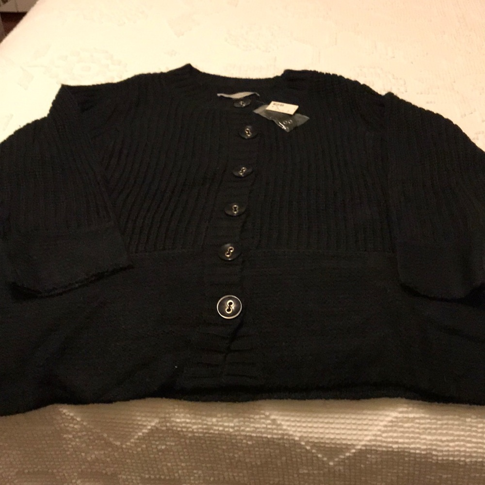 Black bulky knit cardigan, very soft -NWT; 14-16.